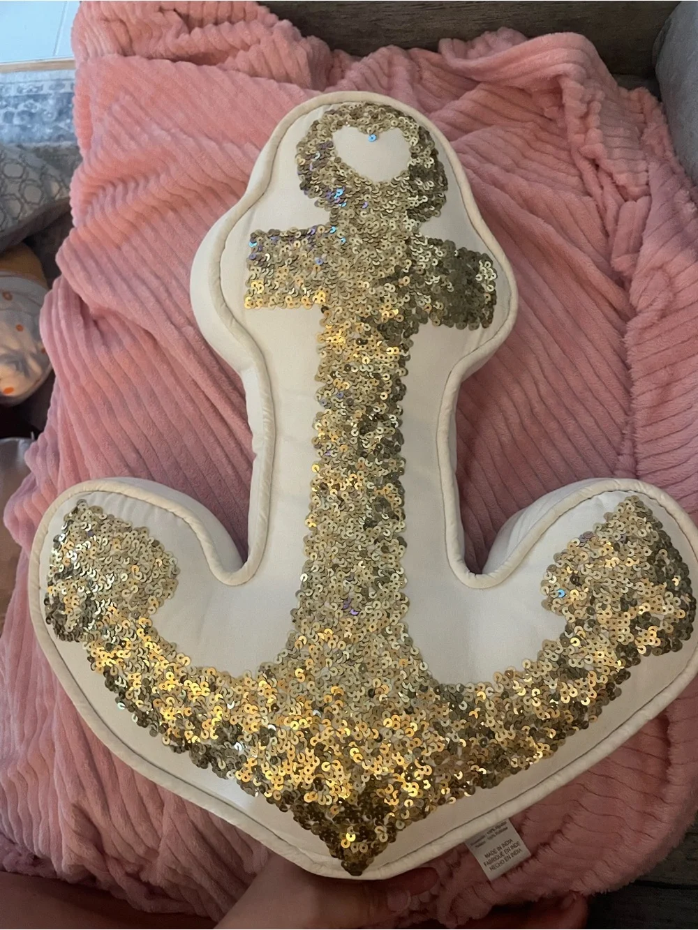 Pottery Barn Teen White Anchor Pillow with Gold Sequins ⚓️ ✨